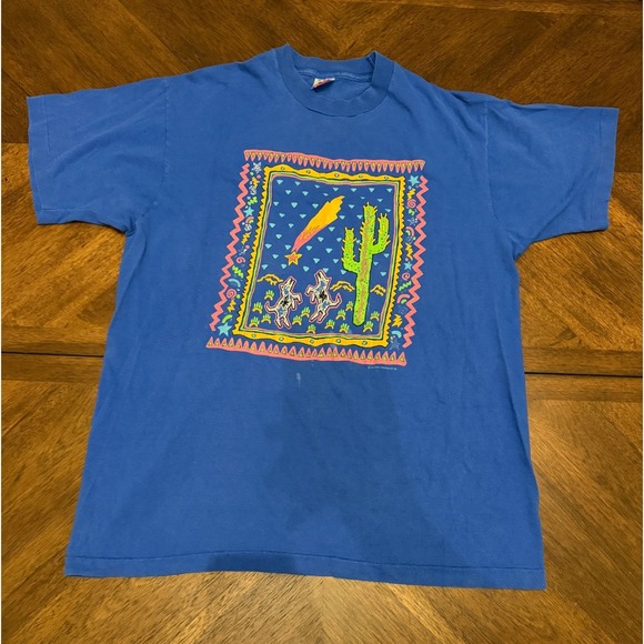 Fruit of the Loom Other - Vintage 1991 Fruit of the Loom Coyote Cactus T-Shirt XL Blue Single Stitch USA